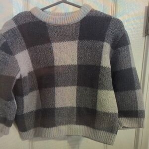 Cozy Kids' Plaid Sweater - Black and Gray